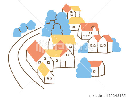 自然豊かな田舎に立ち並ぶ家々 113348185