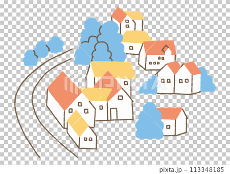 自然豊かな田舎に立ち並ぶ家々 113348185