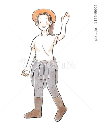 手を振る農家の女性 手を振る農家の女性 113349002