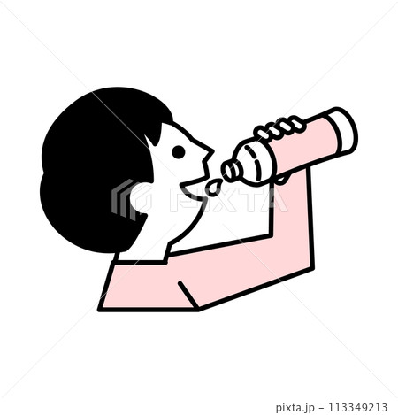 口をつけずにペットボトルから飲む男性のイラスト 113349213