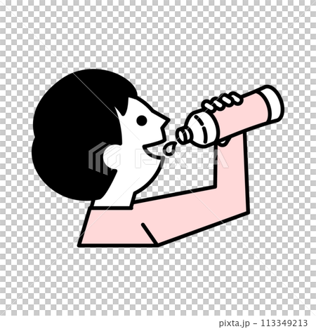 口をつけずにペットボトルから飲む男性のイラスト 113349213