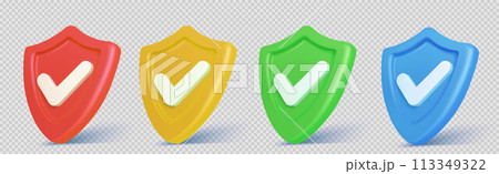 3d shield icon with safety check badge vector 113349322