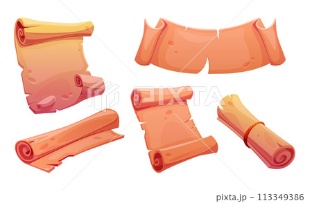 Old parchment scrolls set on white background 113349386