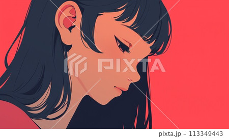 イラスト 原画 物憂げな表情 「見つめるウクライナの娘」 あどけなく