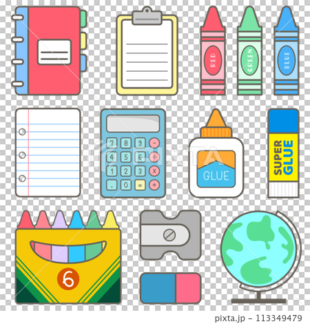 Cute hand drawn stationery back to school set vector illustration Cute hand drawn stationery back to school set vector illustration 113349479