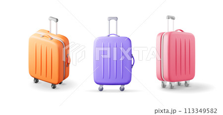 3D Set of Travel Suitcase Isolated on White. 113349582