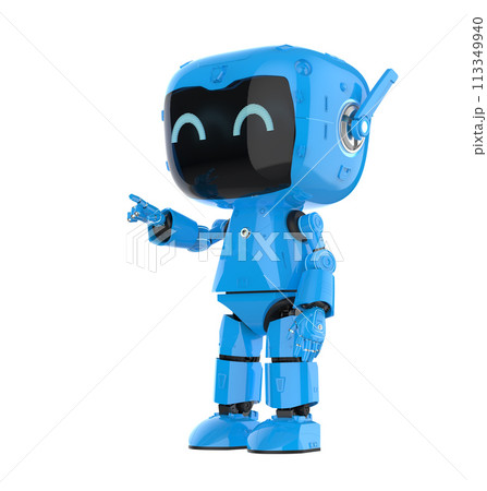 Cute and small artificial intelligence personal assistant robot finger point isolated Cute and small artificial intelligence personal assistant robot finger point isolated 113349940