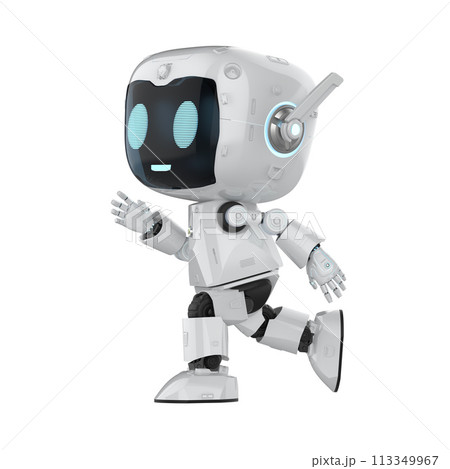 Cute and small artificial intelligence personal assistant robot walk isolated Cute and small artificial intelligence personal assistant robot walk isolated 113349967