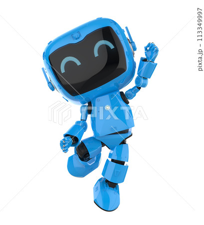 Cute and small artificial intelligence personal assistant robot jump isolated Cute and small artificial intelligence personal assistant robot jump isolated 113349997