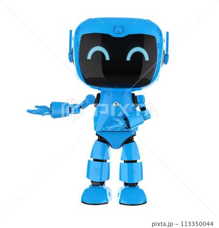 Cute and small artificial intelligence personal assistant robot open hand isolated 113350044