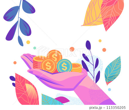 human hand holding dollar coins financial banking wealth transformation technology fintech business investment shopping money global payment 113350205