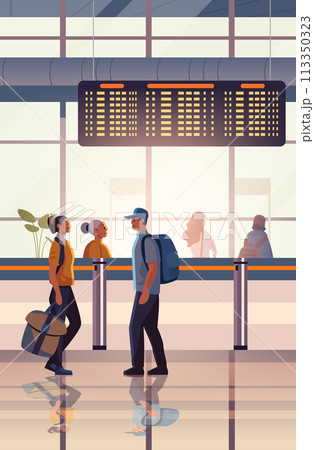 passengers with luggage in arrival waiting room or departure lounge international airport terminal interior vertical passengers with luggage in arrival waiting room or departure lounge international airport terminal interior vertical 113350323