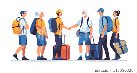 passengers with luggage standing together in line queue travel vacation concept horizontal passengers with luggage standing together in line queue travel vacation concept horizontal 113350326