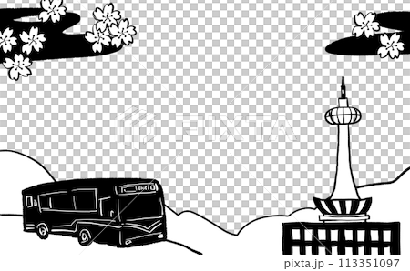 Kyoto Tower and bus illustration 113351097