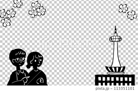 Illustration of a couple sightseeing in Kyoto Illustration of a couple sightseeing in Kyoto 113351101