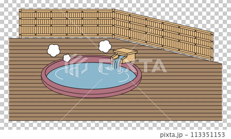 Japanese open-air bath with hot spring water from the source in a guest room. Simple illustration vector 113351153
