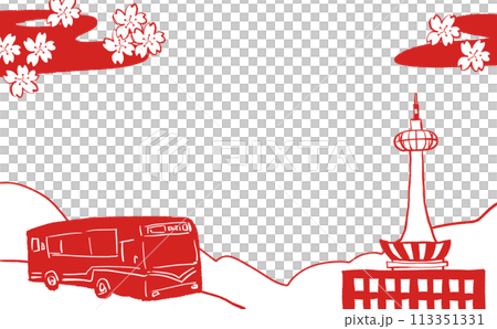 Retro Kyoto Tower and bus illustration 113351331