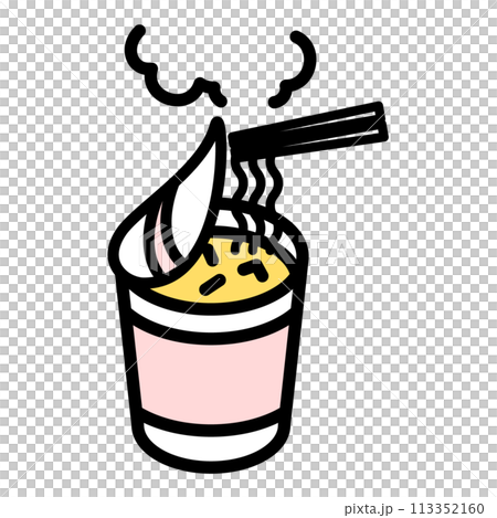 Simple illustration of freshly made instant cup ramen Simple illustration of freshly made instant cup ramen 113352160