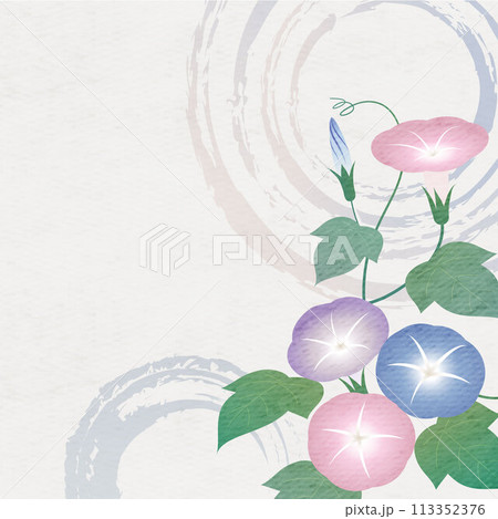 朝顔の和風背景イメージ 和紙 水彩風 朝顔の和風背景イメージ 和紙 水彩風 113352376