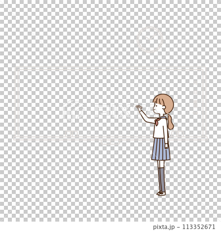 黒板に文字を書く横向きの女子生徒 113352671