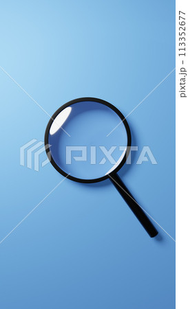 水色背景に虫眼鏡。3D(俯瞰)(縦長) 水色背景に虫眼鏡。3D(俯瞰)(縦長) 113352677