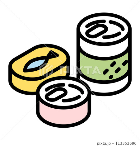 シンプルな違ったタイプの缶詰のイラスト 113352690