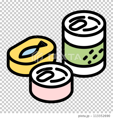 シンプルな違ったタイプの缶詰のイラスト 113352690