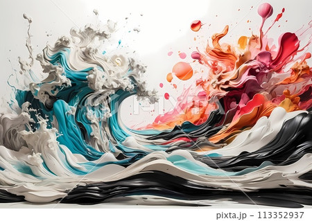 Japanese zen style abstract art illustration using brush stroke style. Black ink with no background images, plain white background. 113352937