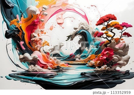 Japanese zen style abstract art illustration using brush stroke style. Black ink with no background images, plain white background. Japanese zen style abstract art illustration using brush stroke style. Black ink with no background images, plain white background. 113352959