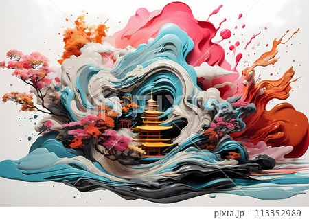 Japanese zen style abstract art illustration...のイラスト素材 [113352989] - PIXTA