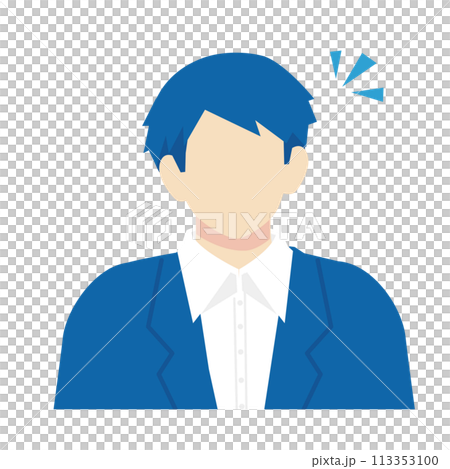 A man in a navy blue suit notices something 113353100