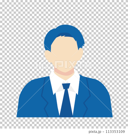 Man in navy blue suit, front bust up 113353109