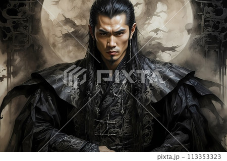 A hauntingly handsome Chinese warrior made with ink on old rice paper, handmade painting, traditional art style. A hauntingly handsome Chinese warrior made with ink on old rice paper, handmade painting, traditional art style. 113353323
