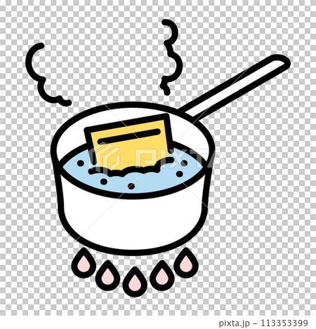 レトルト食品を鍋で温めているイラスト 113353399