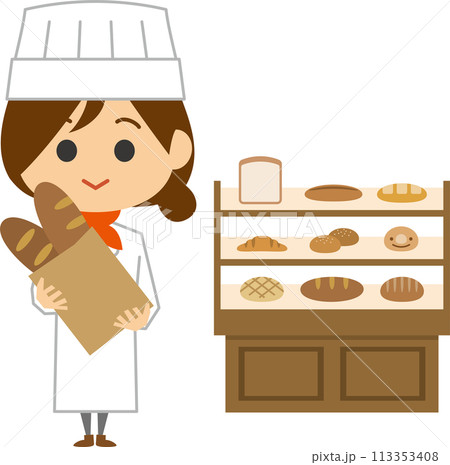 パン屋で働く女性のイメージイラスト 113353408