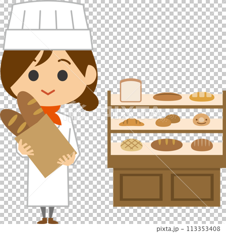 パン屋で働く女性のイメージイラスト 113353408