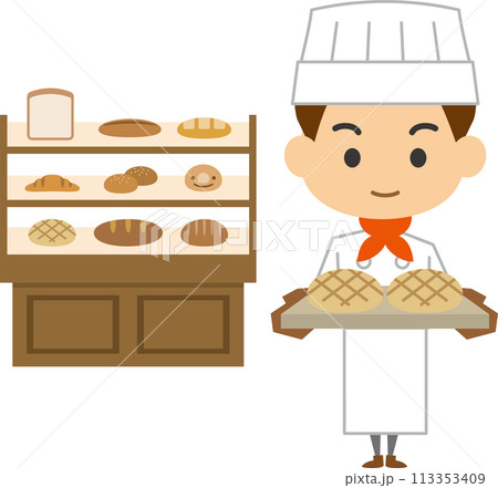 パン屋で働く男性のイメージイラスト パン屋で働く男性のイメージイラスト 113353409