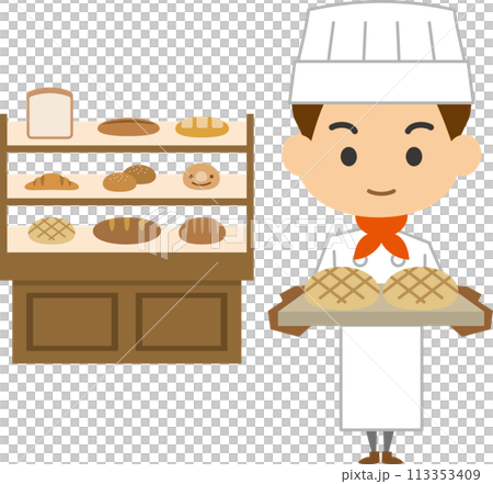 パン屋で働く男性のイメージイラスト パン屋で働く男性のイメージイラスト 113353409
