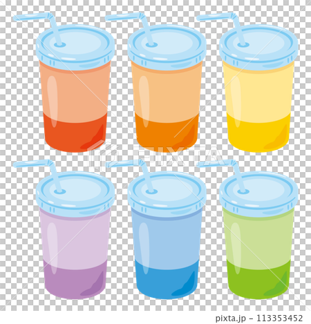 Colorful paper cup set with lids and straws Colorful paper cup set with lids and straws 113353452