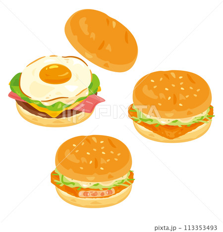 ベーコンエッグチーズバーガーと海老カツバーガー 113353493