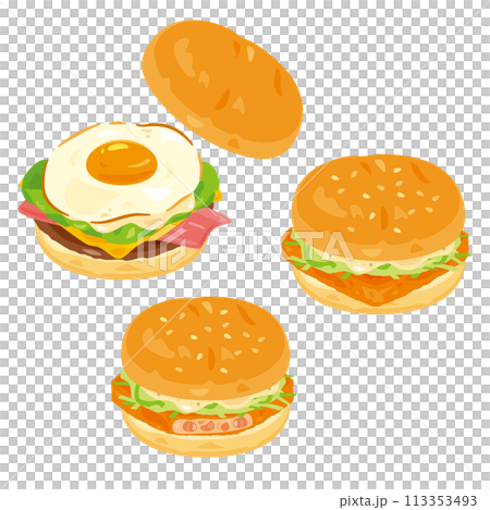 ベーコンエッグチーズバーガーと海老カツバーガー 113353493