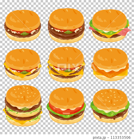 色々な種類のハンバーガーセット 113353506