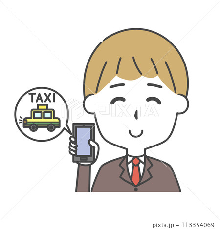 スマホでタクシーを呼ぶスーツ姿の男性 スマホでタクシーを呼ぶスーツ姿の男性 113354069