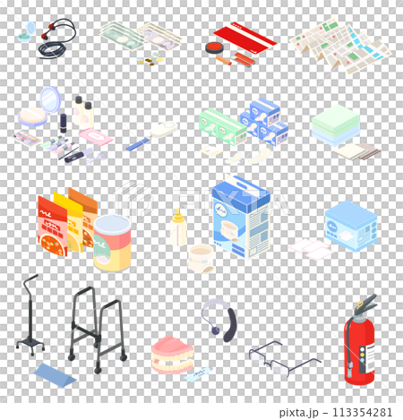 防災用品等距插圖集 防災用品等距插圖集 113354281