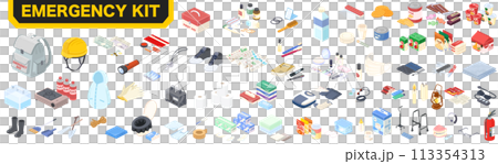 Isometric illustration set of disaster prevention goods 113354313