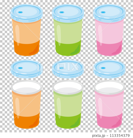 Colorful paper cup set with lid 113354379