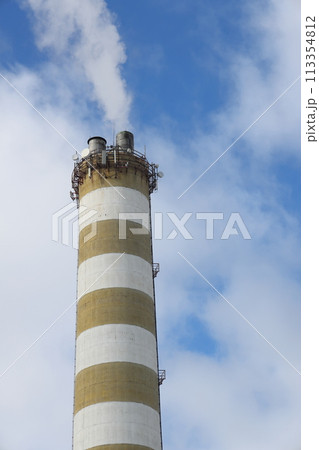 The main provides the city with hot water. Selective focus. The pipes of the central heating system 113354812