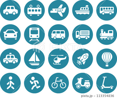 かわいいシンプルな交通、乗り物アイコンセット(白抜き丸ボタン) 113354836