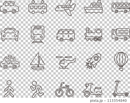 Cute simple transportation and vehicle icon set (thin line drawing) 113354840