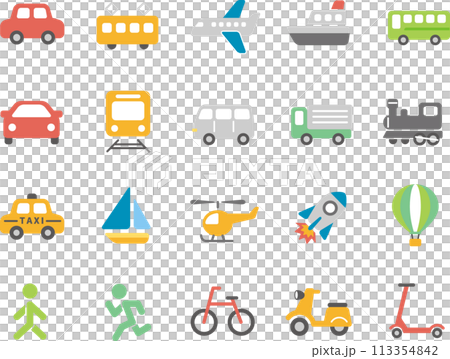 Cute simple transportation, vehicle icon set (no lines) Cute simple transportation, vehicle icon set (no lines) 113354842